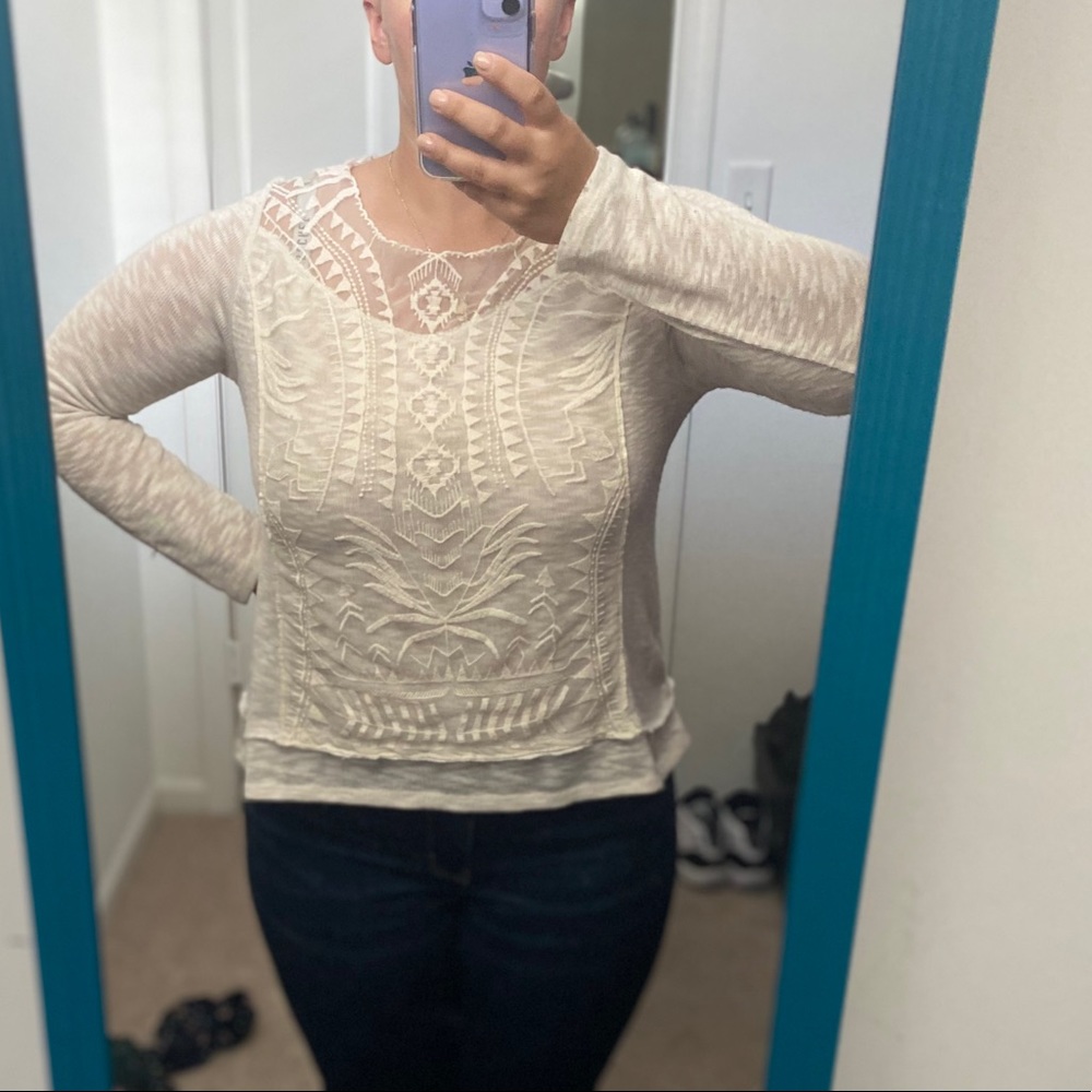 White stitched long-sleeve blouse